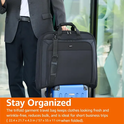 Vista 6 de Amazon Basics Bolsa de ropa de tres pliegues, Negro -, Viajes