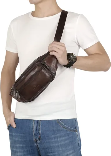 Vista 3 de ZZNICK Riñonera de piel auténtica, bolsa de cintura, organizador con cinturón ajustable, múltiples bolsillos para hombres y mujeres, café-861 Medio