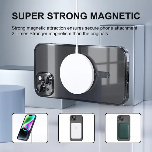Vista 5 de Misea Funda magnética para iPhone 14 compatible con MagSafe [nunca amarillenta] [protección contra caídas de grado militar] protector completo