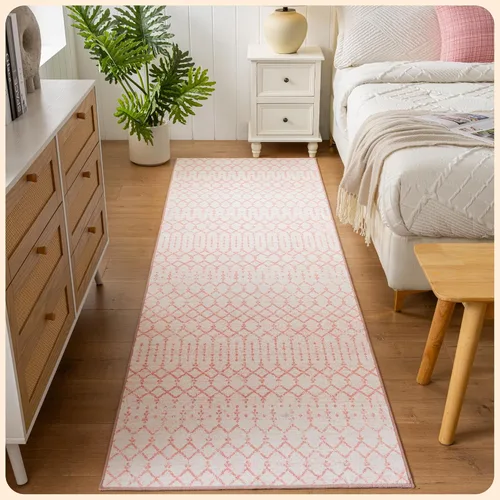 Vista 88 de Istana Alfombra larga antideslizante de 2.5 x 8 para el hogar, para pasillo y cocina, lavable, sedosa y suave al tacto, elegante, color azul y marfil
