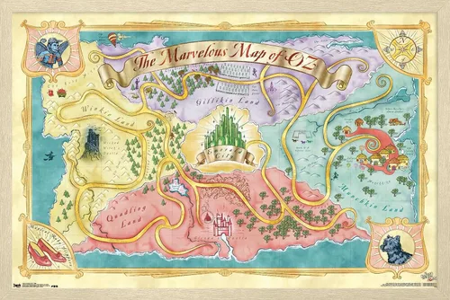 Vista 7 de The Wizard Of Oz - Póster de pared de mapa, 22.4 pulgadas de largo x 14.7 pulgadas de ancho, versión enmarcada de madera de granero