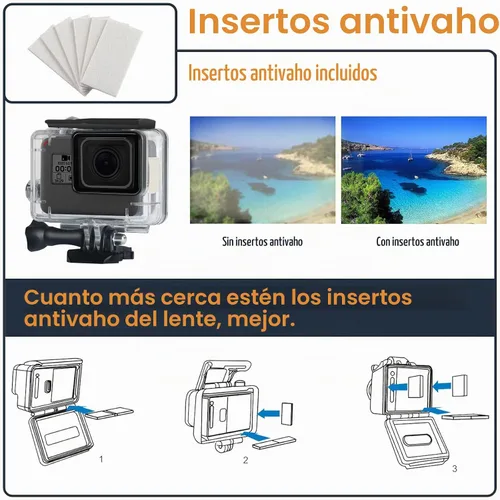 Vista 4 de Carcasa impermeable para GoPro Hero 5 6 7 Negro, carcasa protectora de buceo subacuático con soporte para Go Pro Hero5 6 Hero7 Kit de accesorios