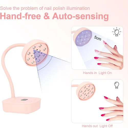 Vista 5 de Lámpara de uñas LED UV, lámpara de uñas de curación flash con sensor automático y 2 temporizadores, luz UV de cuello de cisne para gel de extensión