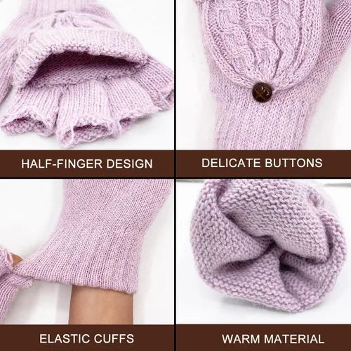 Vista 78 de Beurlike Guantes de invierno para mujer, de lana cálida, a prueba de viento, convertibles, sin dedos