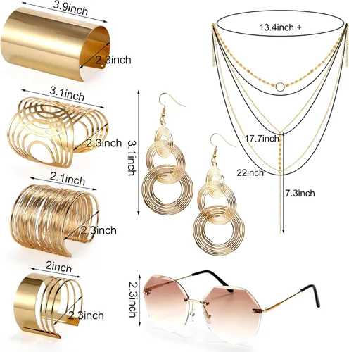 Vista 2 de Suwimut 7 piezas de accesorios de discoteca de los años 70 para mujer, accesorio de disfraz de discoteca de los años 70 con lentes de sol
