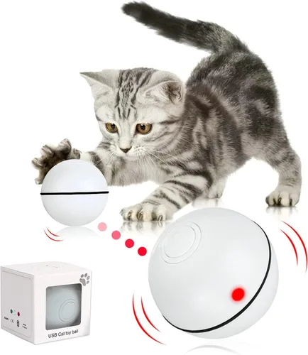 Vista 8 de Pakoo Pelota de juguete interactiva para gatos, bola eléctrica para gatos con luces LED, juguete rodante para gatos y bolas de juguete móviles