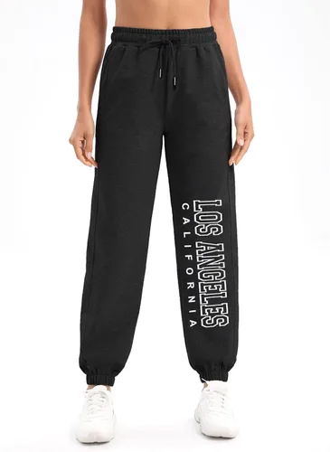 Vista 2 de Hilinker Women's High Waisted Letter Print Sweatpants Baggy Drawstring Elastic Joggers