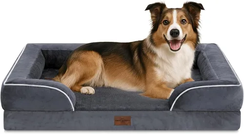 Vista 10 de Comfort Expression - Cama ortopédica para perros medianos, 28 x 19 pulgadas, cama impermeable y de apoyo de espuma con cojines removibles, sofá