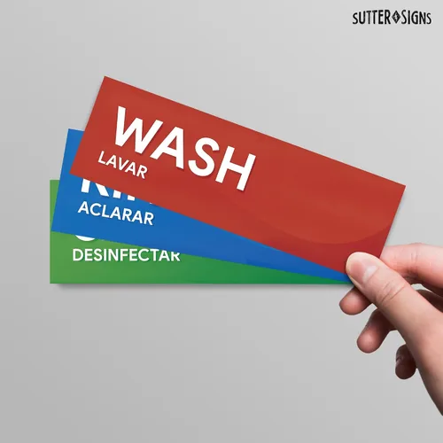 Vista 3 de Etiquetas adhesivas para fregadero de lavado y enjuague Letreros