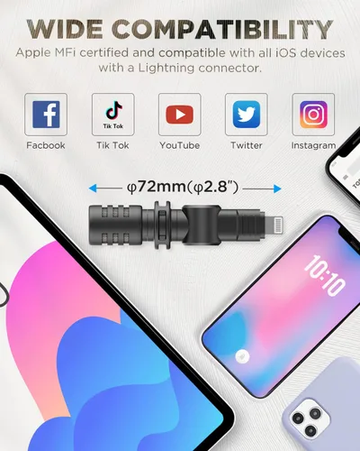 Vista 6 de BOYA BY-M100D Micrófono para iPhone Mini Plug & Play Micrófono de teléfono para iPhone 14/14 Pro/13/iPad/IOS con puerto Lightning