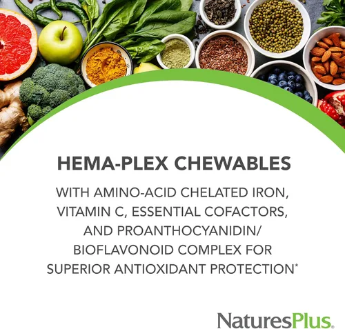 Vista 3 de NaturesPlus Hema-Plex Iron - 60 masticables de bayas mixtas - 85 mg de hierro elemental - Salud total de la sangre - con vitamina C y bioflavonoides
