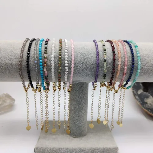 Vista 2 de Pulsera de cuentas facetadas de piedra natural auténtica de 0.118in, ajustable, hecha a mano