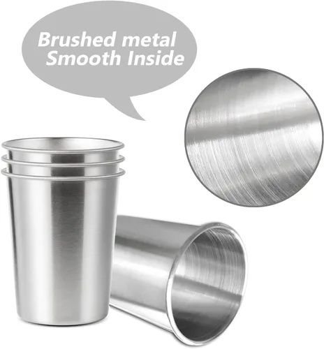 Vista 2 de 4Pack 6oz Vasos de acero inoxidable pequeños, sin BPA, vasos de metal saludables de pinta para niños (plateado, 170ml/6oz)