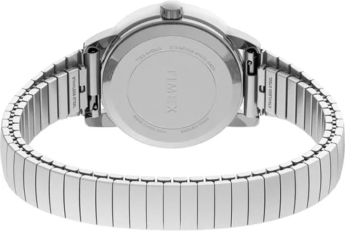 Vista 4 de Timex Easy Reader - Juego de caja de reloj de 0.984in para mujer, esfera blanca plateada con correa de expansión cónica + correa de cuero negro