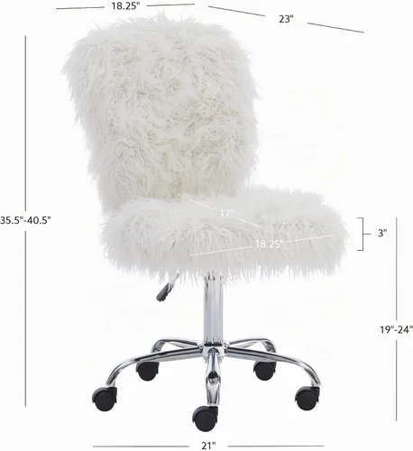 Vista 3 de Linon Cora Faux Flokati - Silla de oficina sin brazos, color blanco
