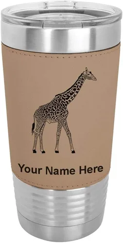 Vista 17 de LaserGram Vaso aislado al vacío de 20 onzas, jirafa, grabado personalizado incluido (piel sintética, estilo béisbol)