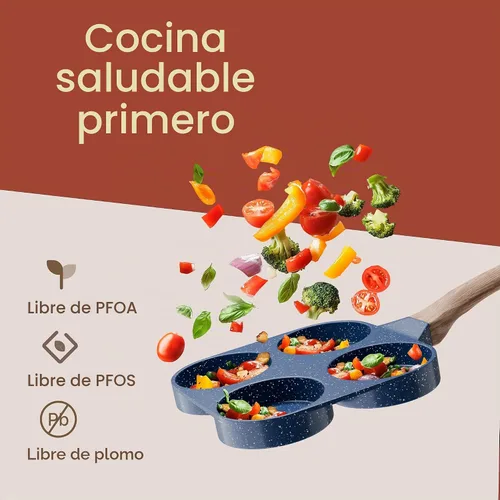 Vista 6 de Sartén antiadherente para freír huevos de 4 tazas, mármol azul, sartén para panqueques de granito, libre de PFOS y PFOA, aluminio fundido a presión