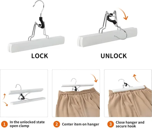 Vista 4 de Amazon Basics Perchas de madera para pantalones, color blanco, paquete de 10