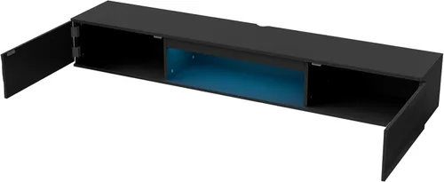 Vista 7 de Vibe & Dine Soporte de TV LED con diseño de patrón en espiral, soporte de TV flotante de 63 pulgadas con luces RGB, centro de entretenimiento