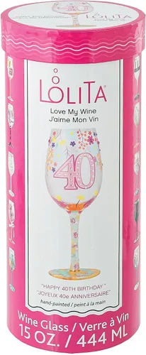 Vista 6 de Enesco Designs by Lolita Happy 40th Birthday - Copa de vino artesanal pintada a mano, 15 onzas, multicolor