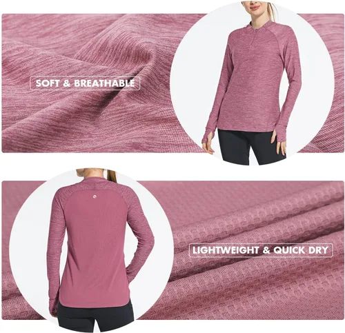 Vista 2 de BALEAF Camisas de secado rápido para mujer, manga larga, para correr, senderismo, entrenamiento, UPF50+ SPF