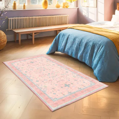 Vista 104 de Hazo Haus – Alfombra pequeña para entrada, cocina o baño, antideslizante con base de goma, resistente a las manchas y a la decoloración, diseño