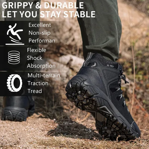 Vista 8 de SHULOOK Botas de senderismo impermeables para hombre, antideslizantes, ligeras, de tobillo, de media altura, transpirables, para excursionismo
