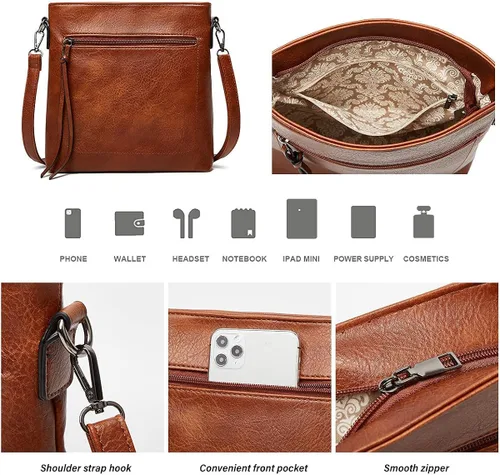 Vista 5 de WZCSLM Bolso de mano de cuero para mujer, bolso de hombro suave con asa superior
