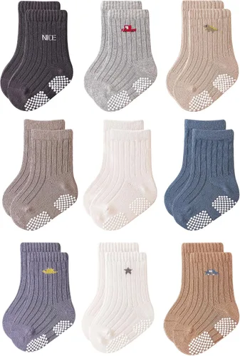 Vista 7 de VWU Calcetines de algodón antideslizantes para bebés y niños pequeños con empuñaduras de 0-6T 6/9