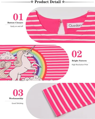 Vista 5 de Quedoris Vestido casual de manga larga con estampado de unicornio para niñas de 4 a 10 años