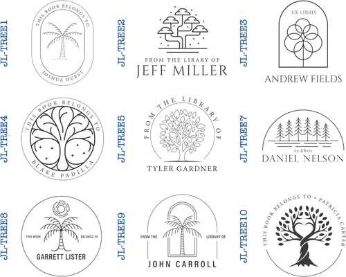 Vista 2 de Sello personalizado para libros de biblioteca con tema de árbol, sello de madera personalizado para amantes de los libros, añade un toque