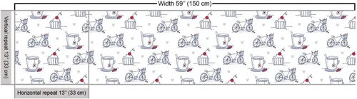 Vista 3 de Ambesonne The Yard, tela para bocetos de The Yard, taza de té de bicicleta de crema de cupcakes, tela decorativa para tapicería y detalles del Azul