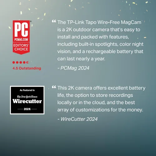Vista 2 de Tapo MagCam, 2025 Wirecutter Mejor cámara de seguridad para exteriores y elección de editores PCMag, 2K, batería, cámara inalámbrica de montaje