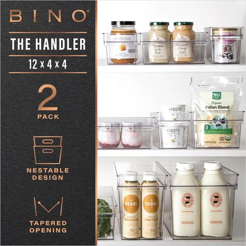 Vista 2 de BINO Contenedores de almacenamiento de plástico, pequeños y poco profundos THE HANDLER COLLECTION Contenedores organizadores multiusos