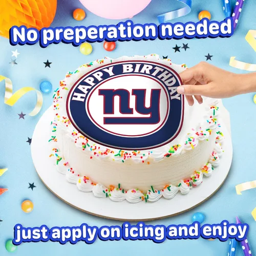 Vista 4 de 7.5 NY Giants - Decoración redonda comestible para tartas de cumpleaños, pastel de cumpleaños