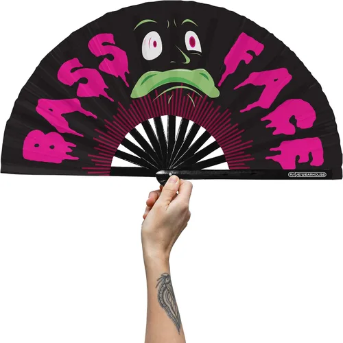Vista 2 de Rave Wearhouse Rave Fan - Ventilador de mano plegable de bambú grande con brillo UV para hombres/mujeres, fanáticos para EDM, festival de música
