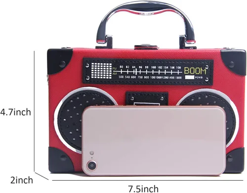 Vista 3 de KUANG! Bolso de mano retro con forma de radio para mujer, bolso de hombro elegante de noche
