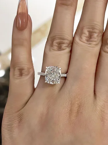 Vista 4 de Anillo de compromiso de corte cojín de 4 quilates para mujer, anillo de compromiso chapado en oro blancorosa de plata de ley 925 de 18 quilates