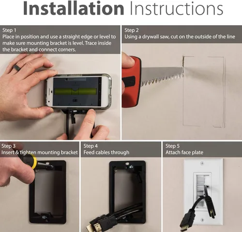 Vista 2 de Fosmon – Placa de pared de 1 cuerpo de apertura estilo de brocha para pasar cables de bajo voltaje. Placa para instalar en la pared