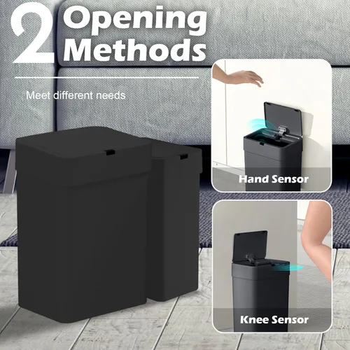 Vista 3 de ELPHECO Basurero de baño con tapa, paquete de 2 botes de basura automáticos, 2.5 galones + 4 galones con sensor de movimiento inteligente