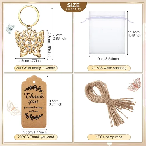 Vista 2 de Ecation 20 Juego de Llaveros de Mariposa para Fiesta, Juego a Granel, Anillo de Metal para Animales, Accesorios de Encanto, Recuerdo, Regalo Kraft