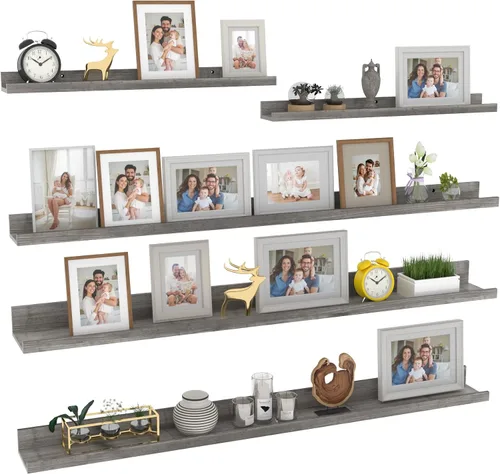 Vista 15 de Giftgarden Juego de 5 estantes flotantes de 24 pulgadas montados en la pared, estantes de pared de madera negra para baño, dormitorio, cocina, sala