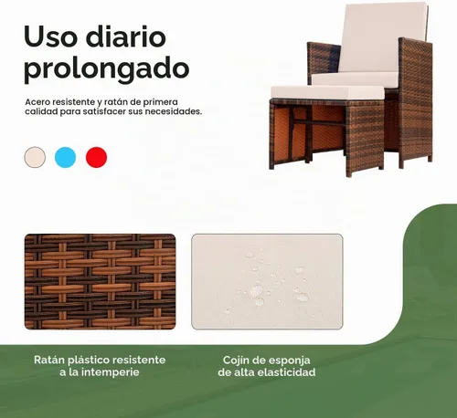 Vista 5 de Devoko Juego de 4 muebles de mimbre para patio, sillas de patio al aire libre con otomanas, sillas acolchadas para todo tipo de clima, muebles