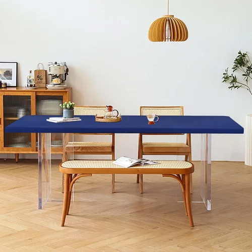 Vista 7 de Paquete de 12 manteles de elastano, fundas elásticas de color azul marino para mesas de 6 pies, protector de mantel rectangular elástico