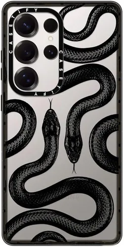 Vista 77 de CASETiFY Funda de impacto para Galaxy S22+ - Adhesivo Aries Moross, color negro transparente