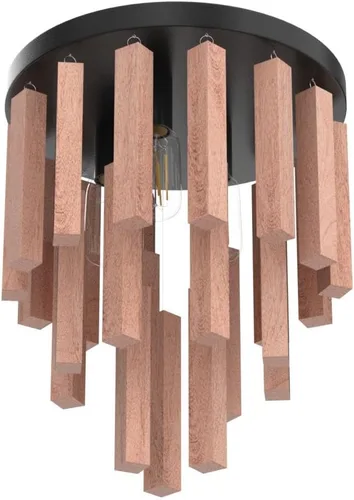 Vista 4 de Lámparas de techo semiempotradas de 3 luces, lámpara de madera bohemia, lámpara de techo de roble y negro con E26 para cocina, sala de estar