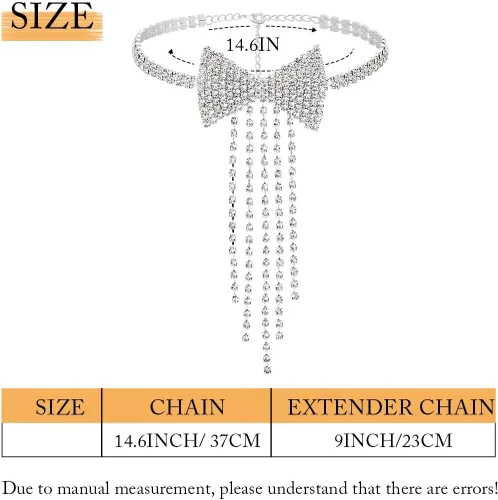 Vista 6 de ELABEST Collar con lazo de diamantes de imitación, gargantilla de borla brillante, pajarita, cadena de tenis, fiesta, discoteca, joyería para mujeres