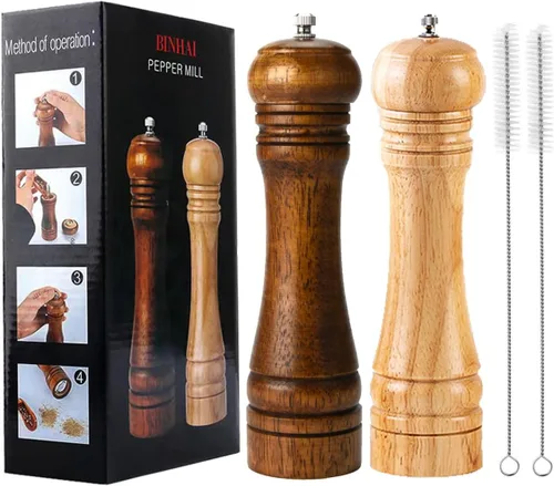 Vista 16 de Juego de molinillo de pimienta de madera con molinillo manual, molinillos sólidos con juego de molinillos de cerámica ajustables fuertes de 8