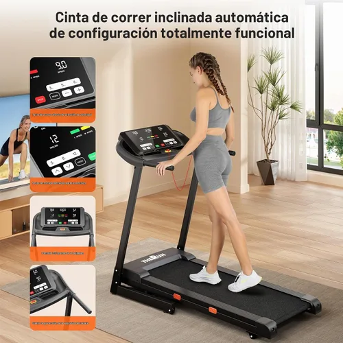 Vista 6 de THERUN Cinta de correr inclinada, 0-12% de inclinación automática para correr y caminar, capacidad de peso de 300 libras, cinturón ancho, 3.0 HP