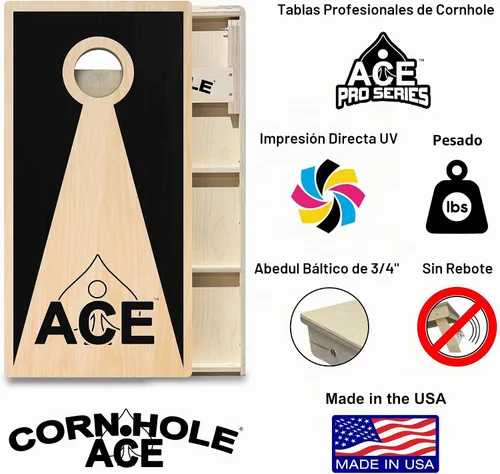 Vista 2 de CornholeAce ACE PRO Tablas de cornhole profesionales de triángulo inverso – ¡sin rebote! Patas anchas triples, madera contrachapada de abedul Negro